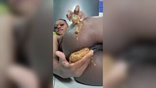 African ebony fat shit in hand and eats it, ScatKings.com Scat Porn 5 ScatKings.com Scat Porn